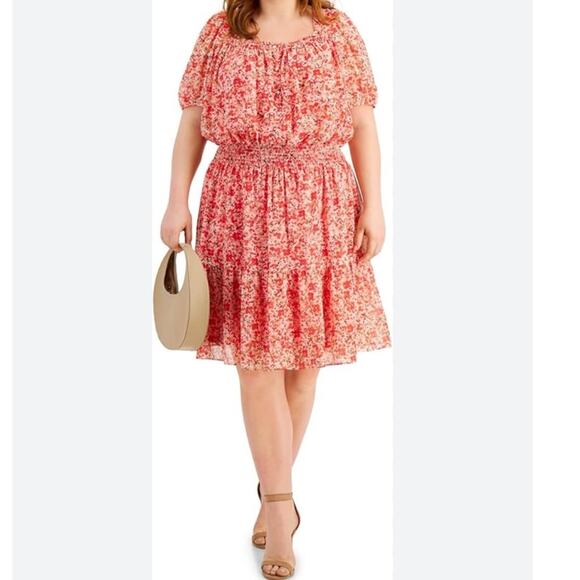 Taylor Square Neck Button Front Floral Smocked Chiffon Dress Plus Size 14 - Picture 1 of 10